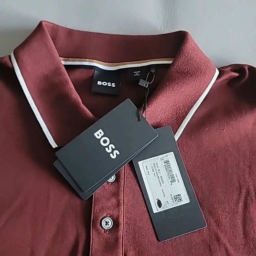 Hugo Boss Dark Red Long Sleeve Polo Jersey  Pullover Shirt XXL
